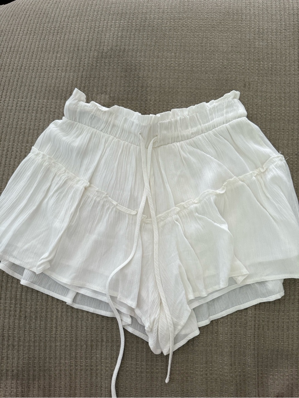 Women's White Ruffle Tier Skort Shorts with Drawstring Waist